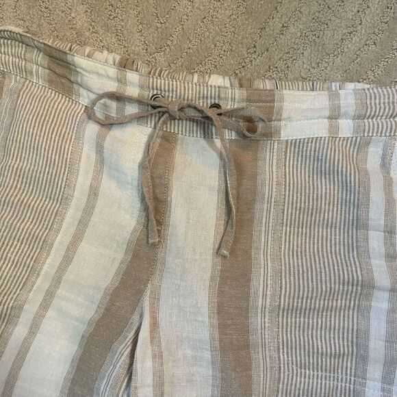 Per Se Linen Blend Tan and White Striped Pants - Picture 2 of 7